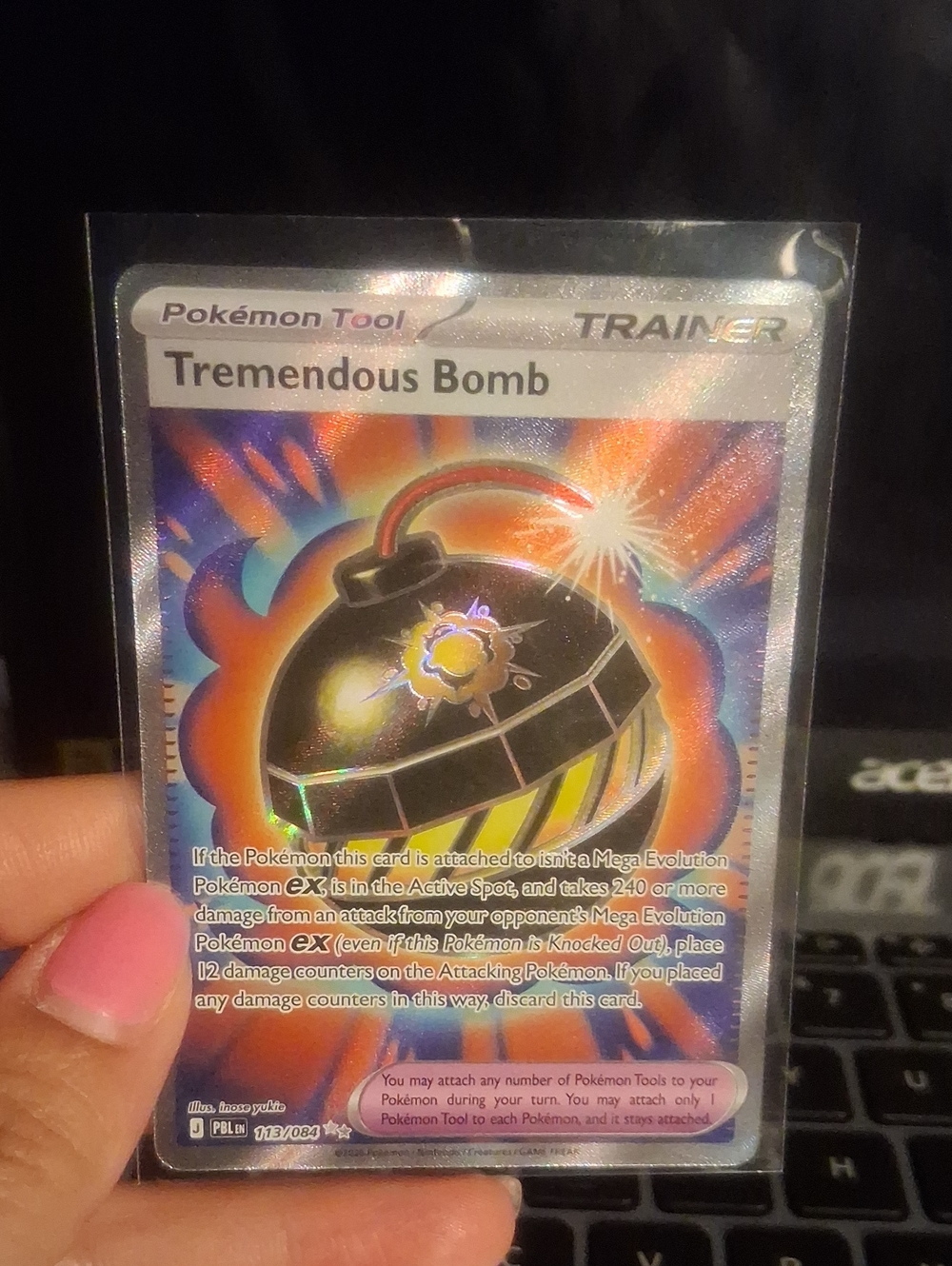 Pokemon Tremendous Bomb Holographic Trainer Card - Black, Yellow, Orange, Purple